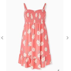 Torrid Coral Peach Floral Mini Challis‎ Smocked Skater Dress Plus Size 4X